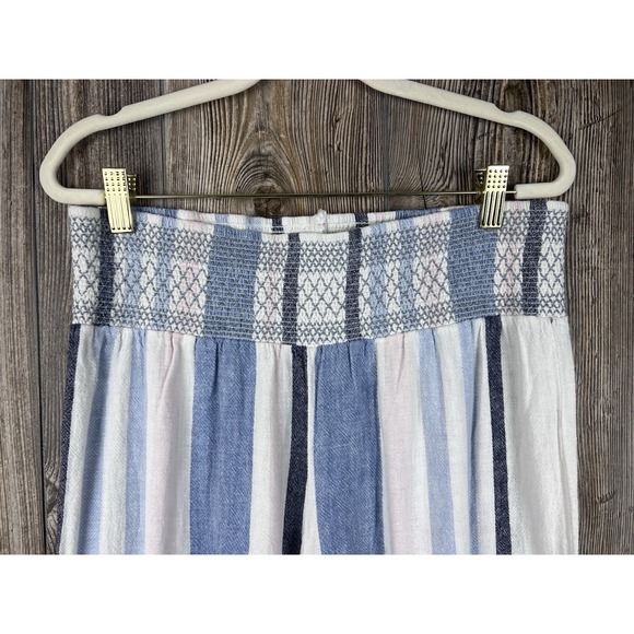 Indigo Rein Linen Blend Striped Wide Leg Pants Elastic Waist Pull-On Size L - Picture 2 of 11